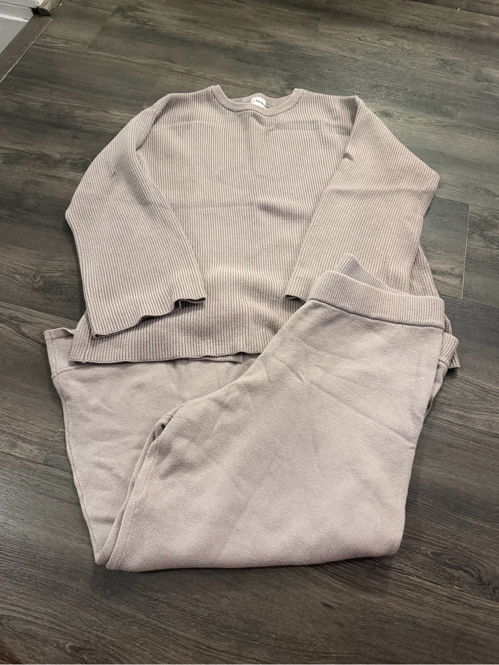 The Drop Cozy Ribbed Knit Sweater and Jogger Loungewear Set - Light Taupe